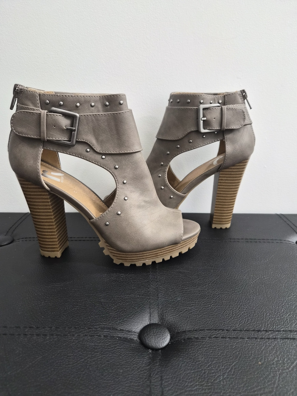 Women’s Taupe Studded Cutout High Heel Sandals